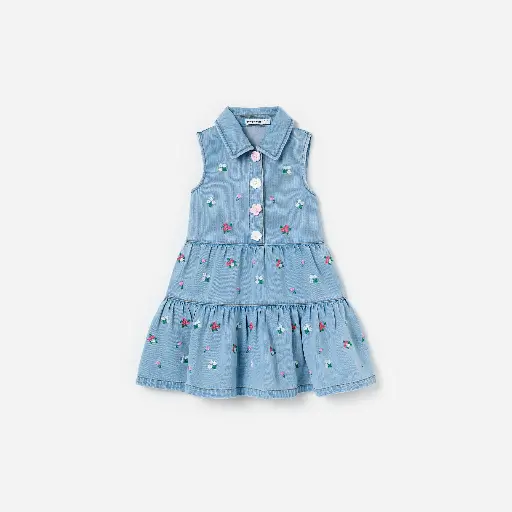 Flower Denim Embroidered Dress