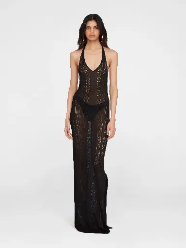 Guayabera Black Knit Long Dress
