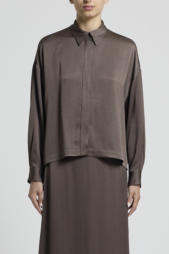 Woman Shirt Flowy Pounded Viscose Blend Satin Brown 