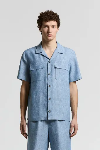 Camp shirt in linen canvas in blue