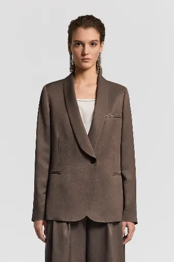 Single-breasted blazer in flowing viscose and linen twill