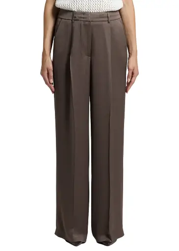 Woman Pants Flowy Pounded Viscose Blend Satin Brown 