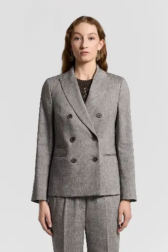 Double-breasted blazer in linen and wool canvas