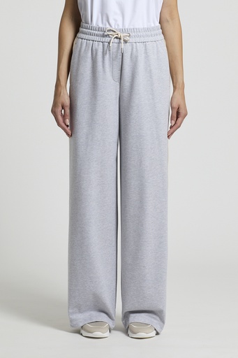 Woman pants Melange light cotton stretch fleece with Solar white