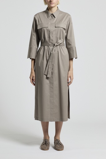 Woman Dress Stretch Cotton Light Satin Brown Clay