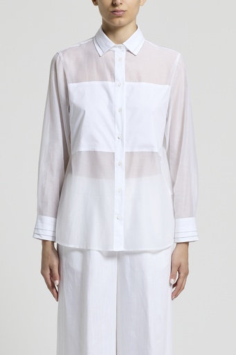 Woman Shirt Silk Cotton Organza and Stretch Cotton Popeline Natural White