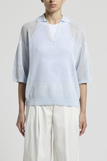Polo Shirt In Cotton Yarn And Sequins