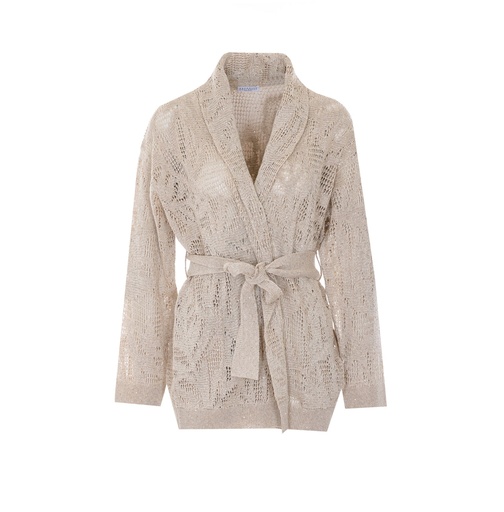 Dazzling water lillies belted cardigan in linen and cotton