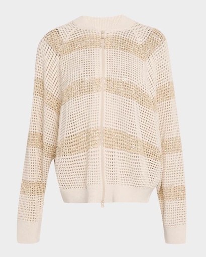 Cotton Net Cardigan With Dazzling Stripes