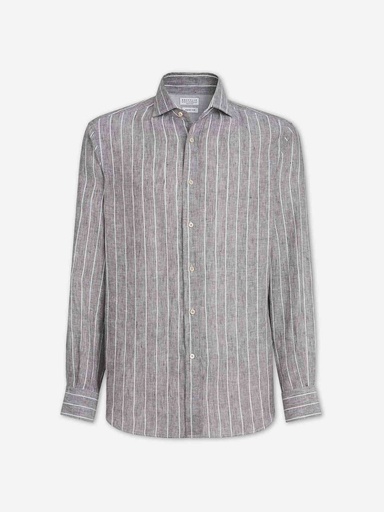 Chalk stripe linen easy fit shirt with spread collar