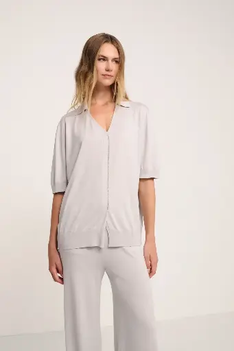 Oversized Polo Shirt In Cotton Silk Knit