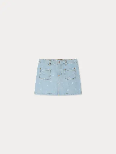 Tison Jacquard Denim Skirt With Cherry Print