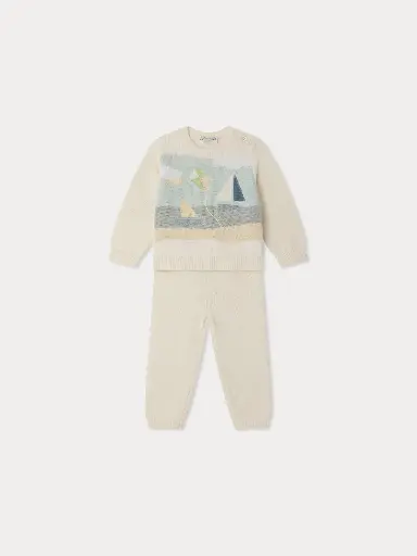 Leandre set in organic cotton and cashmere hand embroidered