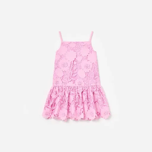 Pink Sleeveless Flower Lace Dress