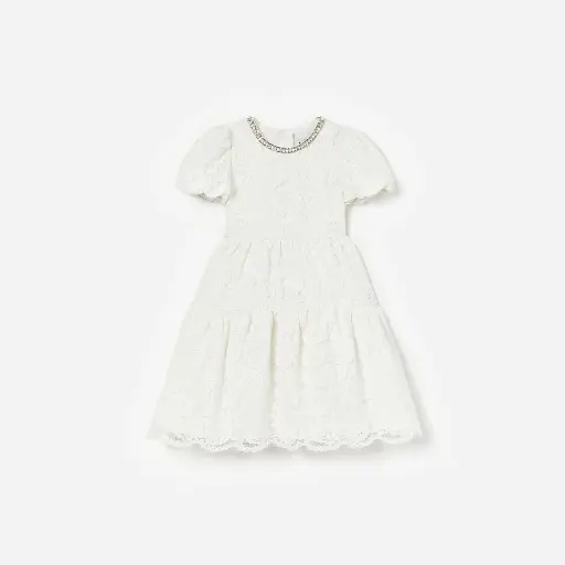 White Lace Pearl Trim Dress