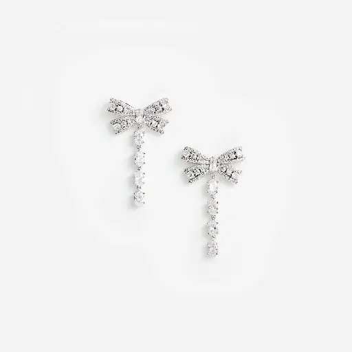 [121171] Crystal Bow Droplet Earrings
