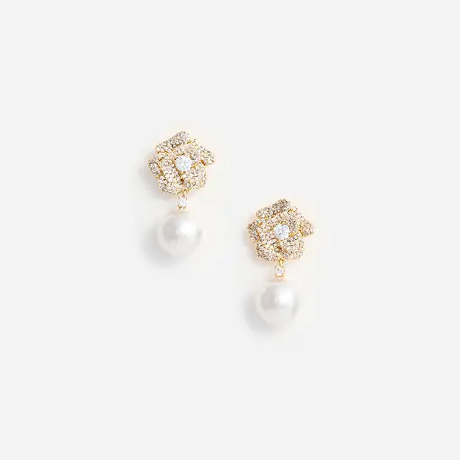 Mini Crystal Flower Pearl Earrings