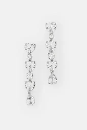 [121175] Crystal Heart Tiered Earrings