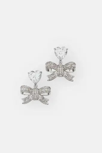 [121177] Crystal Heart Bow Drop Earrings
