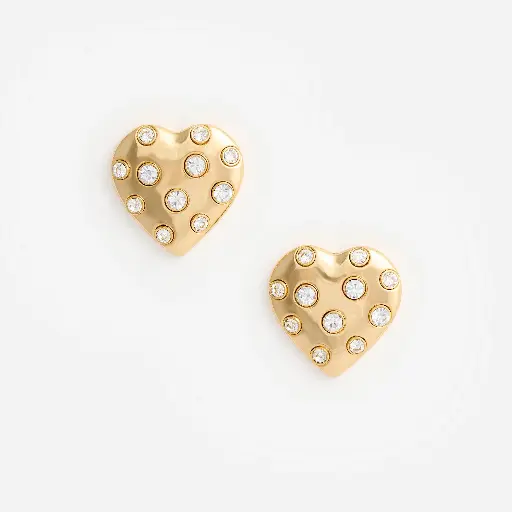[121179] Gold Crystal Heart Earrings