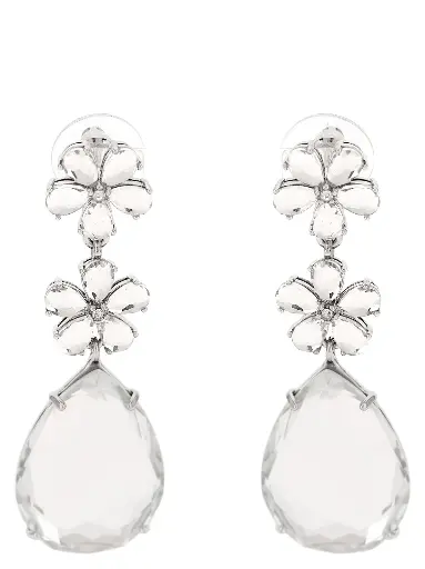 [121181] Crystal Flower Tiered Earrings