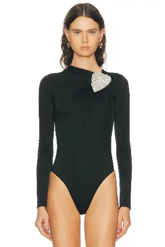 Crystal Leaf And Ruched Detail Bodysuit