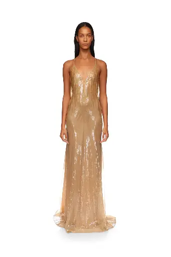[121303] Gradient Sequin V Neck Gown