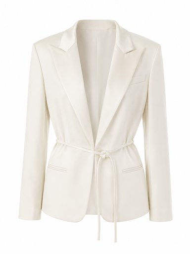 [121307] Single Breasted Tie Waist Tailored Jacket