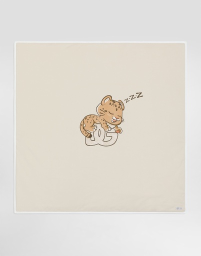 [121389] Leopard and DG Logo Print Interlock Blanket