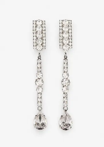 [121551] Crystal Drop Earrings in Silver