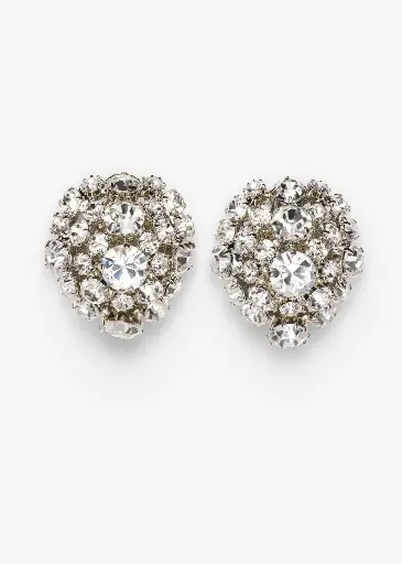 [121553] Crystal Embellished Cluster Stud Clip Earrings in Silver
