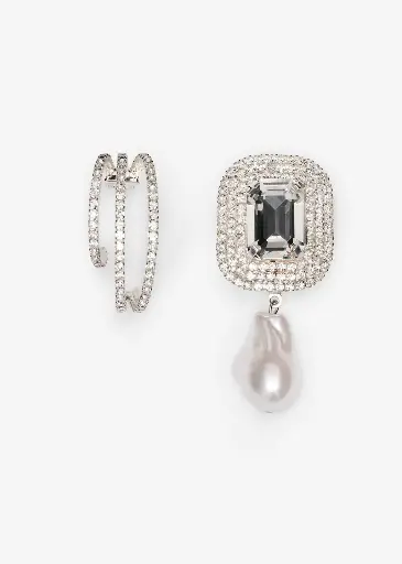 [121554] Hoop and Drop Earrings Set in Silver