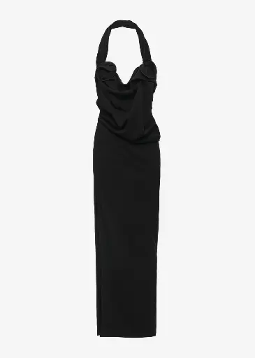 [121832] Halter Corset Draped Dress in Black