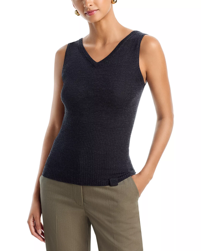Ribbed Knit V Neck Top