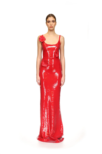 [122617] Sequin Gown With 3D Flowers 
