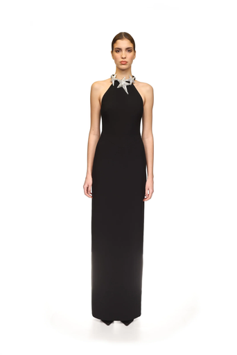 [122618] Crystal Star Emnbroidered Neckline Detail Gown 