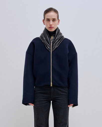 [122670] Anya Cashmere Wool Leather Collar Bomber