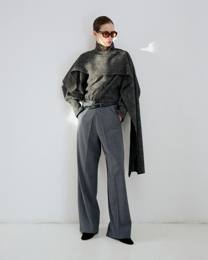 Gaia Wide Leg Wool Pants With Belt