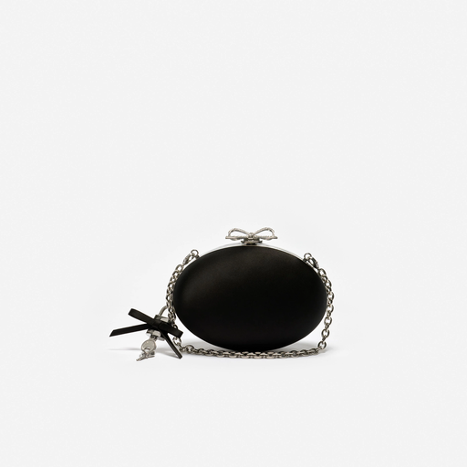 [122812] Black Satin Oval Clutch