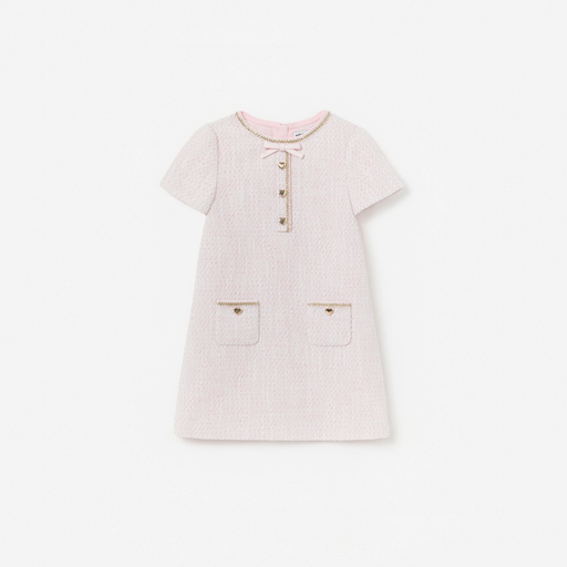 Pink Boucle Braided Trim Dress