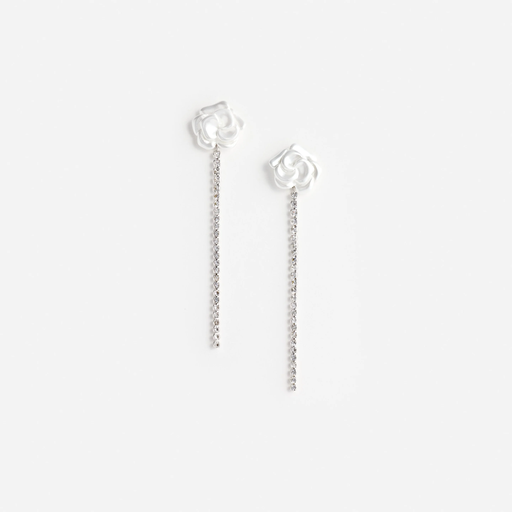 [122839] Pearl Flower Crystal Droplet Earring