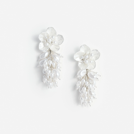 [122840] Pearl Flower Beaded Cluster Earring
