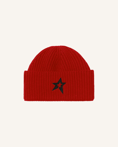 [123343] Knitted Wool Ribbed Star Beanie