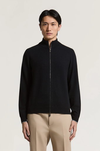 Full-Zip Cardigan in Wool and Cashmere