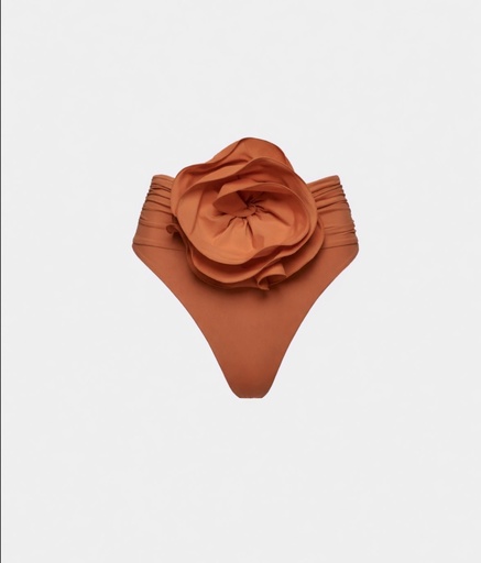 [101103] High-Waisted Flower Appliqué Swim Bottom In Rust