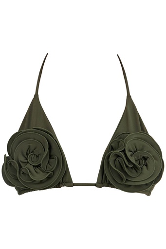 [100981] Floral Strappy Triangle Bikini Top In Khaki