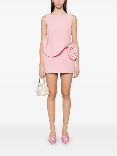 [100978] Floral Appliqué Sheath Dress In Pink