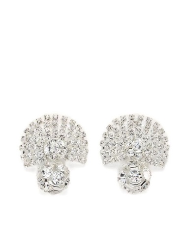 [100962] Fan-Shaped Crystal Drop Earrings In Silver