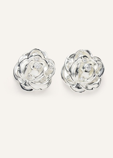 [101862] Rose Earrings With Crystals In Silver