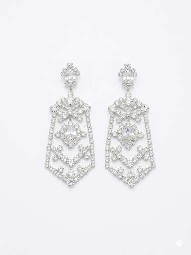 [100271] Crystal Geometric Earrings In Silver